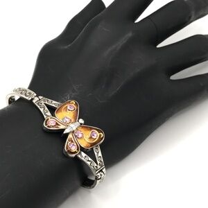 Brighton Bracelet Butterfly Enameled Pink Crystals Papillion Silver Plate Link